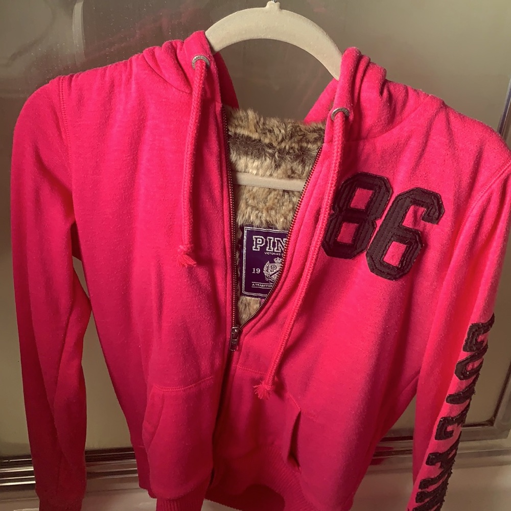 Pink fur zip up jacket
